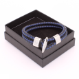 Bracelet Homme Double Cordon en Cuir Tressé Bleu et Noir