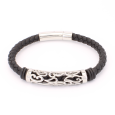 Bracelet Homme  en Cuir Tressé Noir et Cylindre à motifs