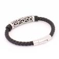 Bracelet Homme  en Cuir Tressé Noir et Cylindre à motifs