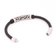 Bracelet Homme  en Cuir Tressé Noir et Cylindre à motifs