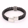 Bracelet Homme en Cuir et Pierres Volcaniques