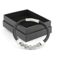 Bracelet en Cuir Tressé Noir - Pierre de Jaspe Gris